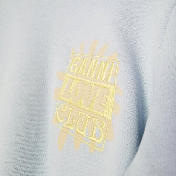 Ganni Isoli Bow Open Back Puff Sleeve Organic Cotton Sweatshirt XS Blue $215 - Picture 13 of 16